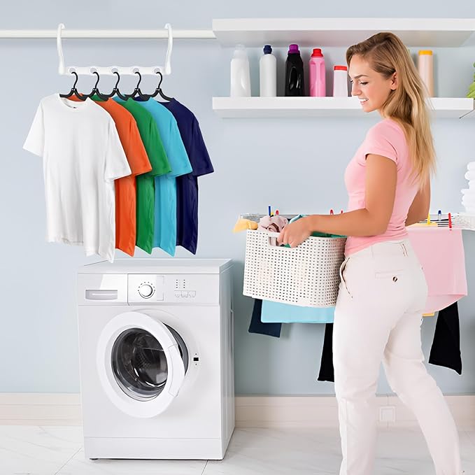 24 Pack Hangers Space Saving Magic Plastic Hanger Organizer Shirt Space Saving Hangers, Multi Clothes Hangers Space Saver for Closet Organizers Storage College Dorm Room Essentials, White