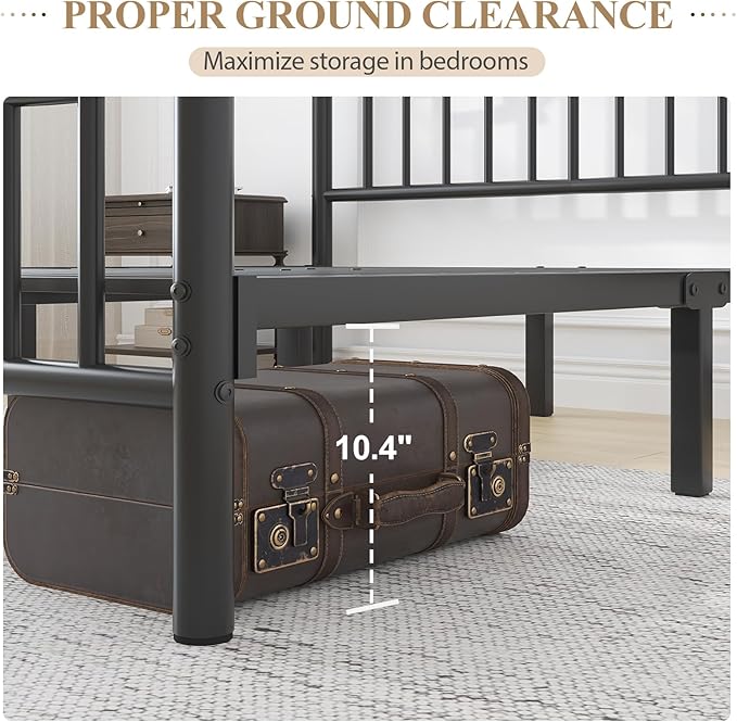 Full Metal Platform Bed Frame, Bed Frame with Victorian Headboard and Footboard, Strong Metal Slats Support, Mattress Foundation No Box Spring Needed, Easy Assembly, Noise Free, Black