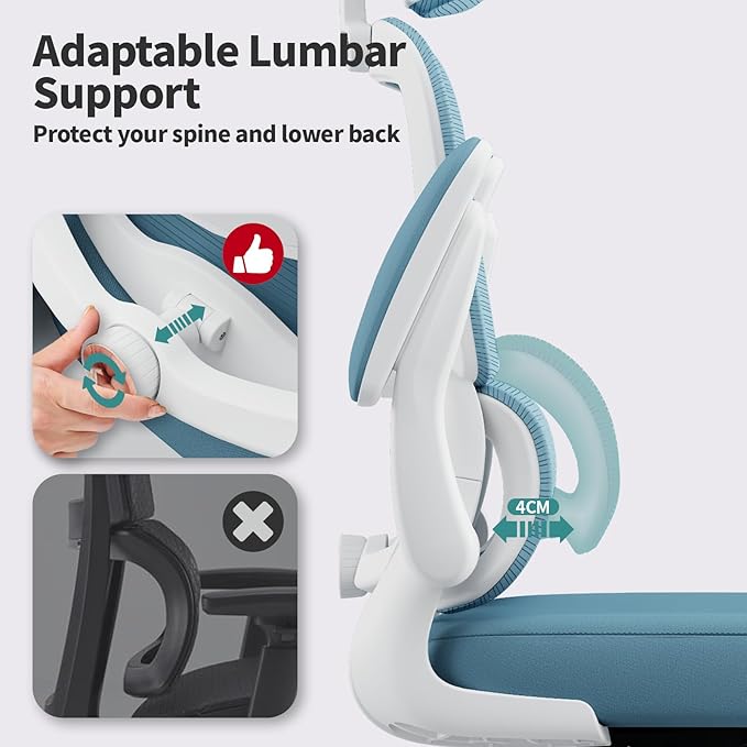 TRALT Office Chair Ergonomic Desk Chair, 330 LBS Home Mesh Office Desk Chairs with Wheels, Comfortable Gaming Chair, High Back Office Chair for Long Hours (Sky Blue)