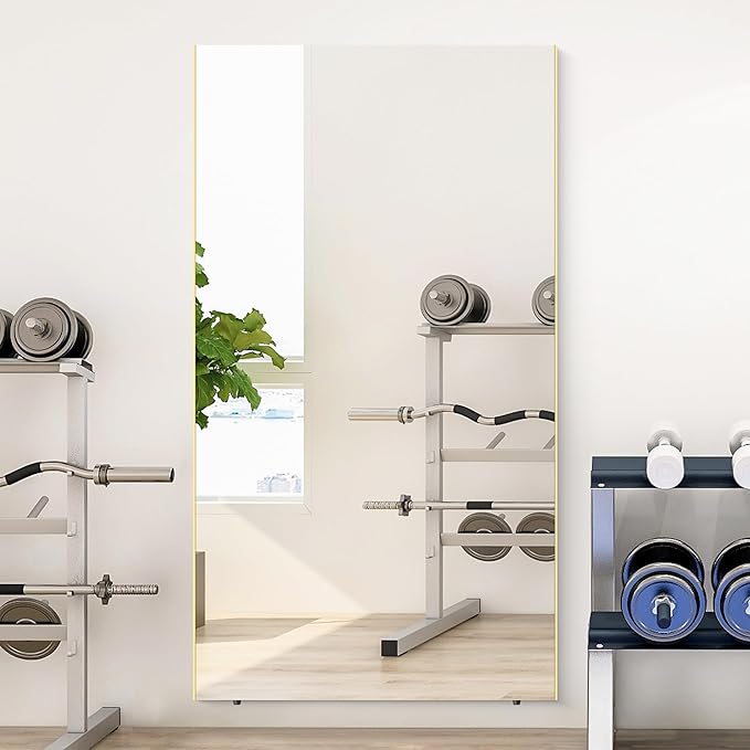 Brisafe 71"x40" Oversize Shatterproof Standing Mirror, Ultra Light Nano-Film Mirror for Gym, Home, Living Room, Bedroom, Gold