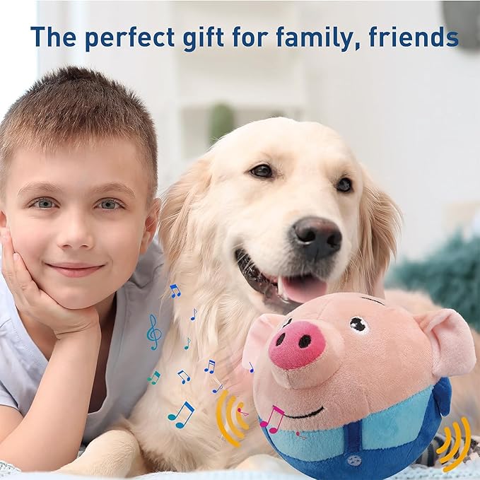 Active Pet Plush Sound Dog Toy, Interactive Ball - Washable Cartoon Pig, Squeaky Dog Toys for Indoor Play (Blue Pig)