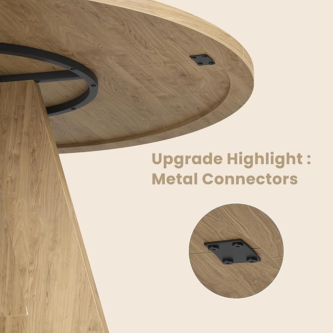 Farini 47" Round Dining Table for 4-6, Modern Kitchen Room Tables with Wood Top & Sturdy Metal Base,Large Round Dinner Table for Dining Room,Natural