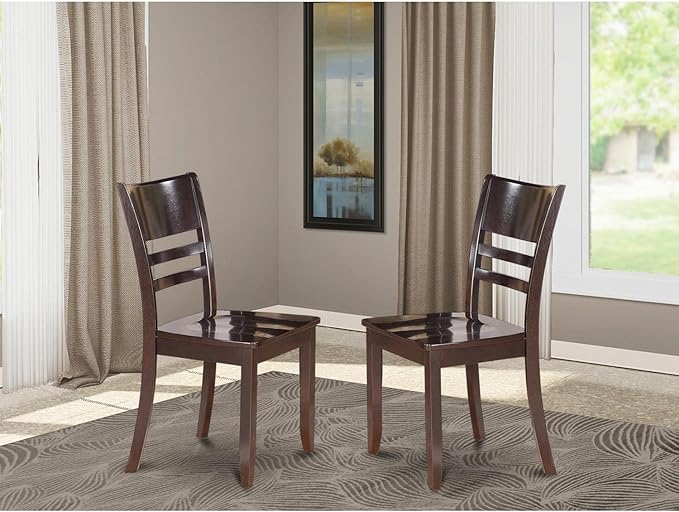 East West Furniture LYC-CAP-W Lynfield Dining Room Chairs - Ladder Back Solid Wood Seat Chairs, Set of 2, Cappuccino