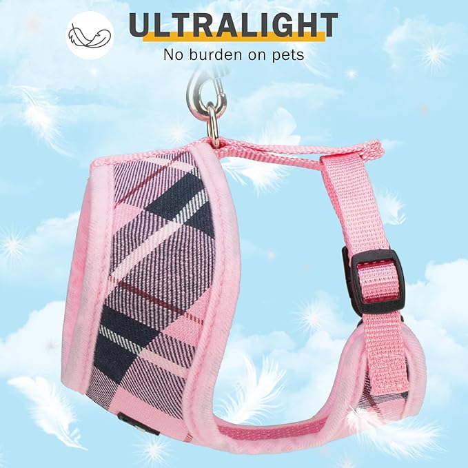 SCENEREAL Puppy Dog Harness with Leash Set for Small Medium Sized Dogs, Soft Mesh Step in Pet Harnesses and Leash, No Chock Plaid Adjustible No Pull Vest for Dogs Cats, Chihuahua,Bulldog (Pink S)
