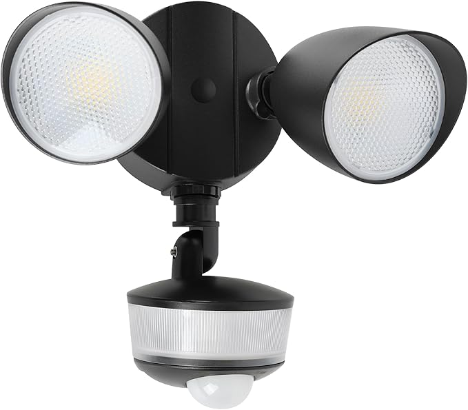 LUTEC 34W 3700 Lumen LED Security Light Motion Sensor Outdoor Lights with Night Light, 5000K Daylight, IP65 Waterproof, Dusk to Dawn, Hardwired Motion Detector Flood Light for Garage, Yard-Black