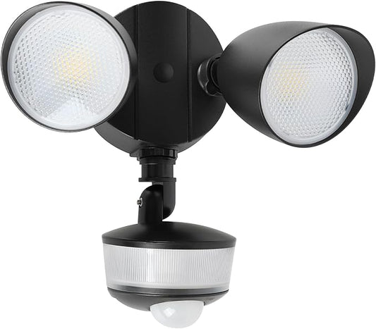 LUTEC 34W 3700 Lumen LED Security Light Motion Sensor Outdoor Lights with Night Light, 5000K Daylight, IP65 Waterproof, Dusk to Dawn, Hardwired Motion Detector Flood Light for Garage, Yard-Black