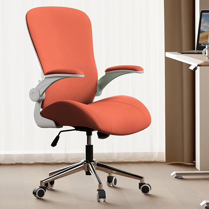 Orange Ergonomic Office Desk Chair, Soft Fabric Thickened Curved seat Cushion with Adjustable Lumbar Support, Perfect Blend of Comfort and Good Looks, Ideal Chair for Home or Office, Orange