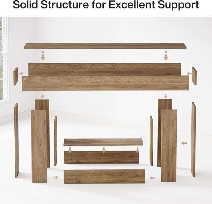 Tribesigns 63" Console Table, Farmhouse 2-Tier Entryway Table with U-Shaped Base, Narrow Long Wood Sofa Table Behind Couch Table for Living Room, Hallway, Foyer, Light Brown