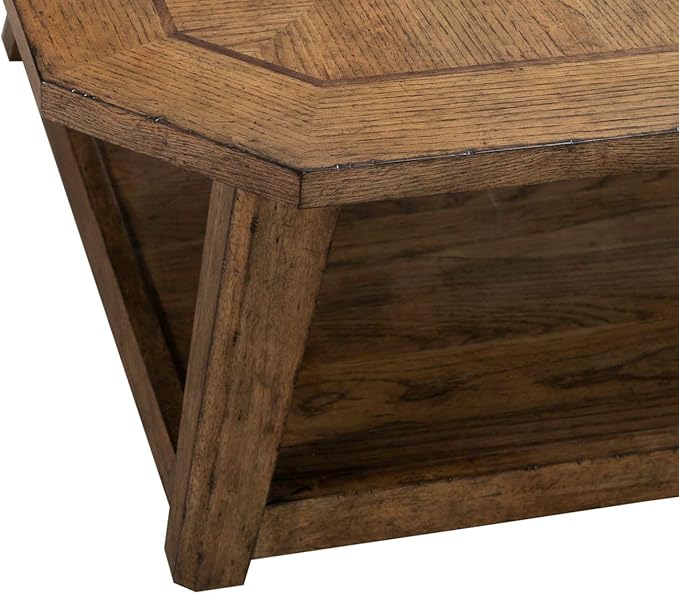 Liberty Furniture Carolina Park Octagonal Cocktail Table for Living Room - Amber Brown Oak