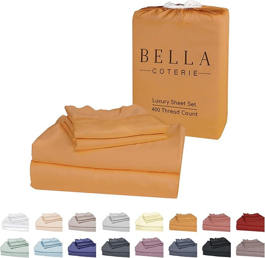 Bella Coterie Luxury Bamboo Viscose Split King Size Sheet Set | 2 Fitted Sheets for Sleep Number & Adjustable Beds | 100% Organically Grown | Cooling & Ultra Soft | 18” Deep Pocket [Marigold]