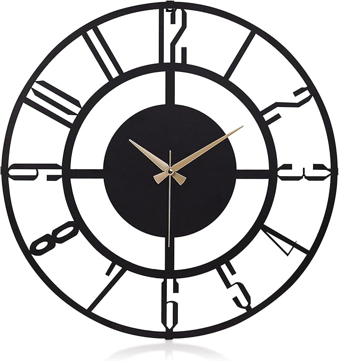 Large Metal Wall Clock | 20 inch Size Silent Battery Operated Large Size Analog Black Wall Clocks | Modern Wall Decor for Living Room Bedroom Kitchen Home Office