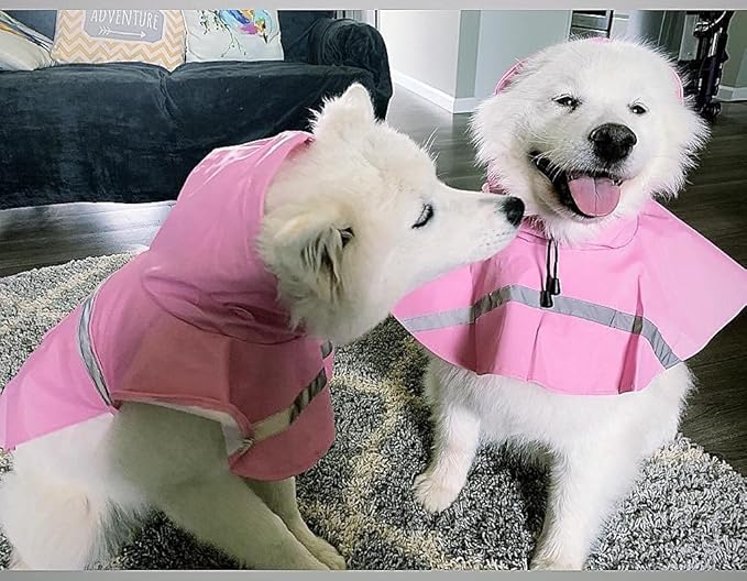 HAPEE Dog Raincoats with Reflective Strip Hoodie,Poncho Jacket for Large Dogs (D4-Pink, 16A (Back Length 16"))