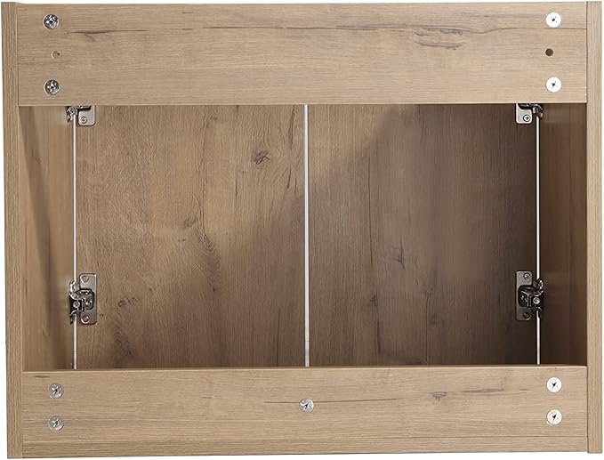 Goujxcy 24" Wall Mounted Bathroom Vanity with Sink, Modern Floating Bathroom Cabinet with White Resin Wash Basin & Storage Cabinet, Soft-Close Door Plywood Hanging Bath Room Cabinet (Imitative Oak)