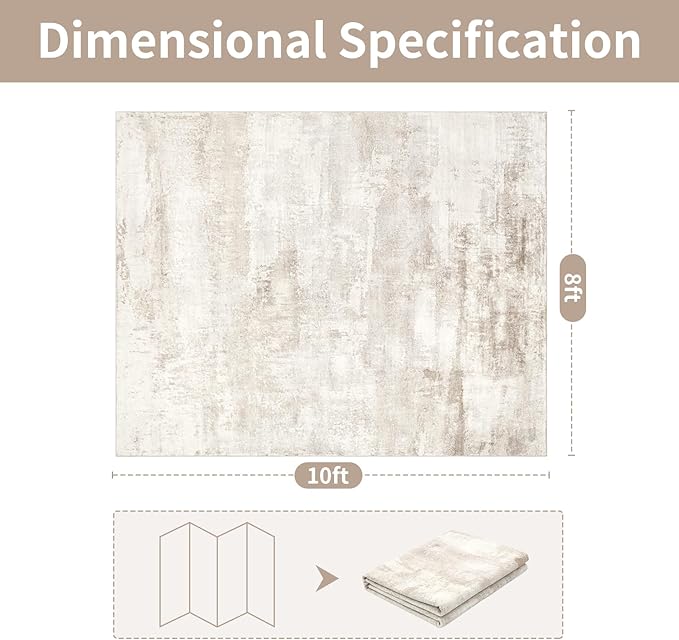 Washable Rugs 8x10 Area Rugs for Living Room - Modern Abstract Rugs for Bedroom,Dining Room,Large Soft Low Pile Carpet with Non Slip Rubber Backing,Neutral Accent Nursery Rug- Yello Brown