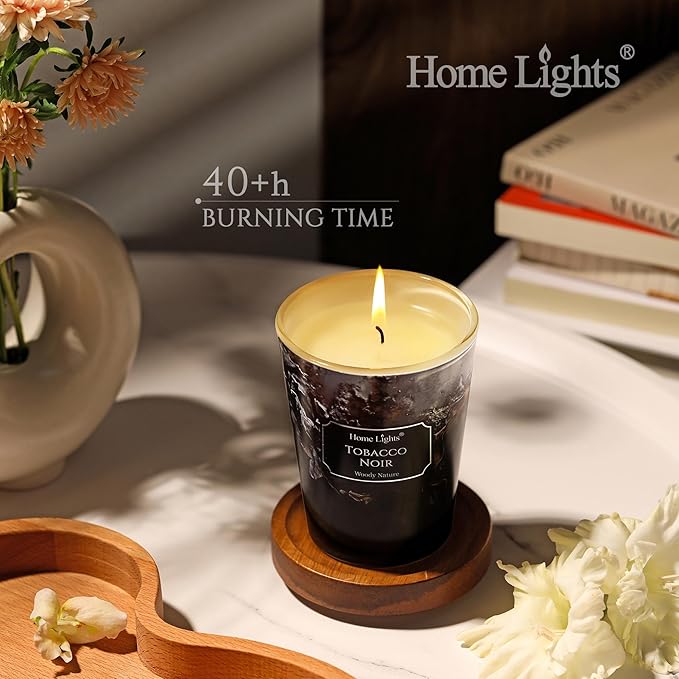 HomeLights Scented Candles for Women & Men, 6.7oz Candle Jars Aromatherapy Single Wick Candle, Ideal for Industrial Chic Home Decor and Gifts, Tobacco Noir