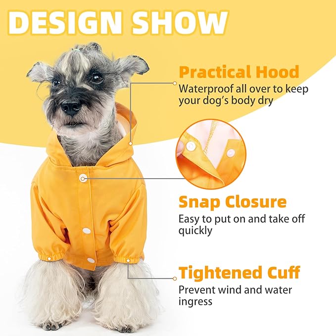 PUPTECK Dog Raincoat with Hood & Harness Built-in, Waterproof Dog Rain Jacket Slicker Poncho Reflective Vest Clothes for Rainy Snowy Winter Cold Days, Yellow L