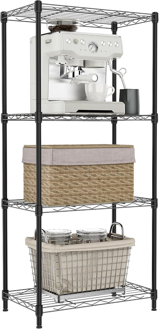 IZEUK 4 Tier Metal Wire Shelf Unit, Black Storage Rack Organizer for Kitchen, Bedroom, Living Room or Laundry Room, 17.7" W x 11.8" D x 41.9" H