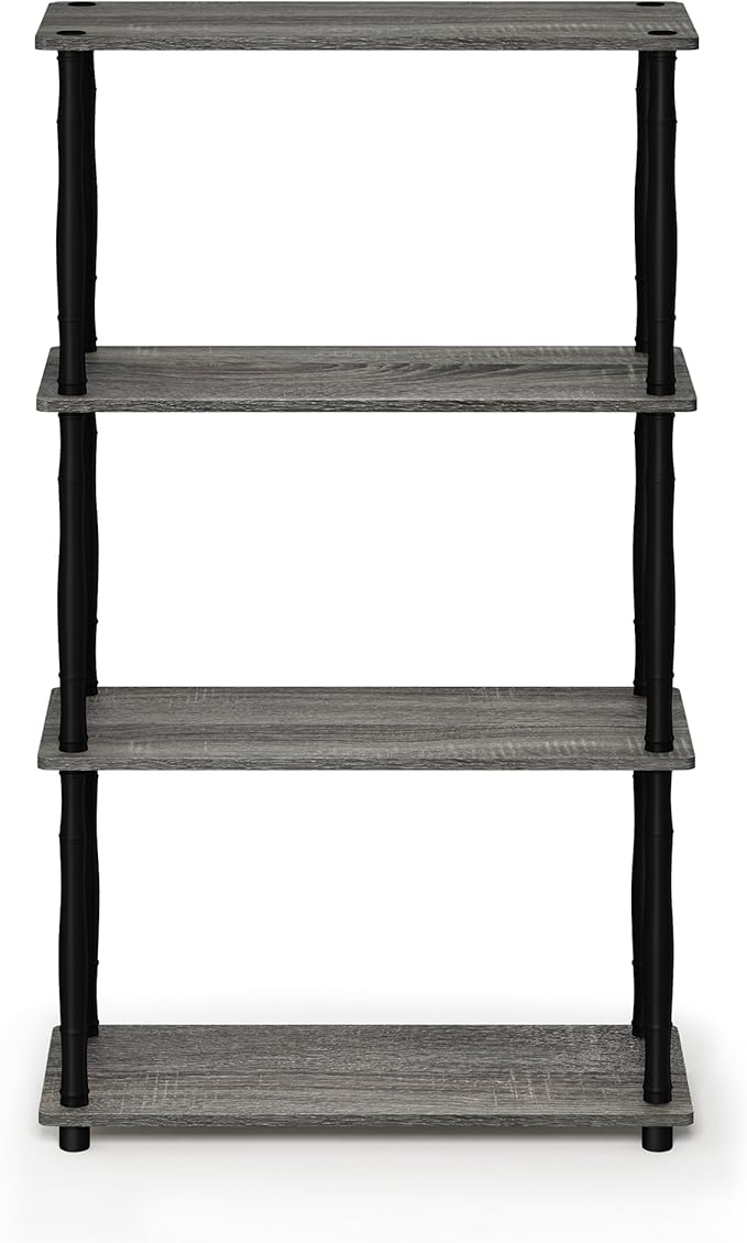 Furinno Turn-N-Tube 4-Tier Multipurpose Shelf Display Rack, Classic Tubes, French Oak Grey/Black