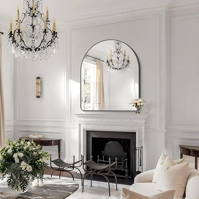 Arched Bathroom Mirror, 36"x48" Black Arched Mirror for Bathroom, Wall Mounted Mirror, Black Vanity Wall Mirror w/Metal Frame for Bedroom, Entryway, Living Room, Vertically Hanging