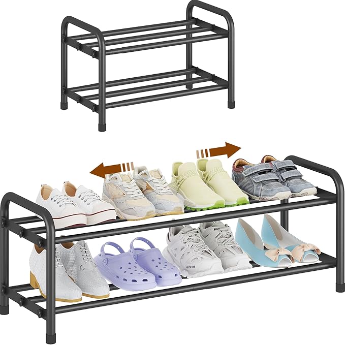 KANAV 2-Tier Expandable Shoe Rack, Adjustable Shoe Organizer & Storage for Closet, Small Space Saving Shoe Rack for Entryway, Bedroom, or Office – Sturdy & Durable Design