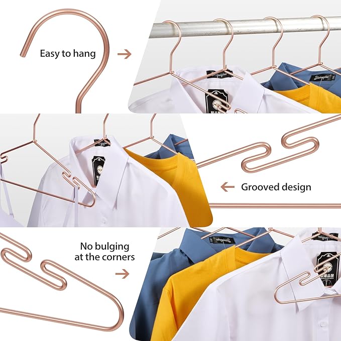 VWV 20 Pack Rose Gold Aluminum Hangers, 16.5 Inch Smooth and Durable Metal Shirt Dress Hanger, Lightweight and Sturdy Metal Hanger, Suit Jacket Dress Hangers