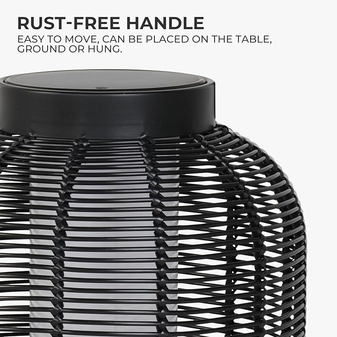 Solar Yard 1-Piece Outdoor Floor Lamp, Solar Water-Resistant Boho Lantern Lights for Outside Hanging Table Lanterns Decoration for Garden, Patio, Porch, Trees, Pathway, Cylinder Black