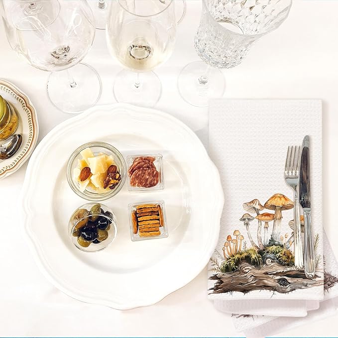 Mushroom Bathroom Decor Hand Towels, Mushroom Gifts for Women, Cottagecore Decor Dish Tea Towels, Rustic Botanical Mushrooms Hand Towel for Bathroom Kitchen, 16x24 Inch Set of 2