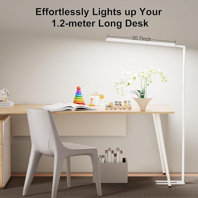 LED Floor Lamp,Full Spectrum 4000K Natural Daylight Eye-Caring Reading Lamp,Dimmable Light,Multiple Diffuse Reflections Aluminum Tall Standing Lamp for Living Room Kids Study Home Office - White