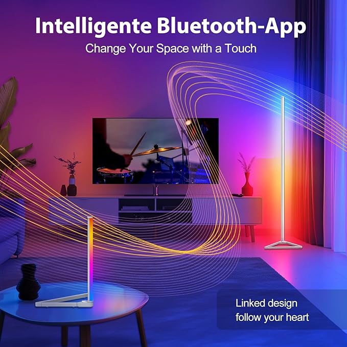 RGBIC Corner Lamp,16 Million Colors LED Floor Lamp,141 cm Lamps for Living Room with Music Sync,Standing Lamp with App and Remote Control,Gaming Ambient Lighting Corner Light Bedroom Decor