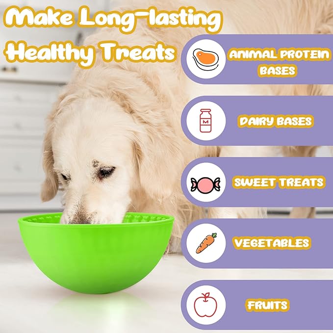Patelai 2 Pcs Dog Enrichment Lick Bowls Silicone Freeze Bowls Interactive Cat Licking Mats Slow Feeders for Pet Oral Health Boredom Anxiety Relief, Wobble or Stay Put(Green, Purple,Bone)