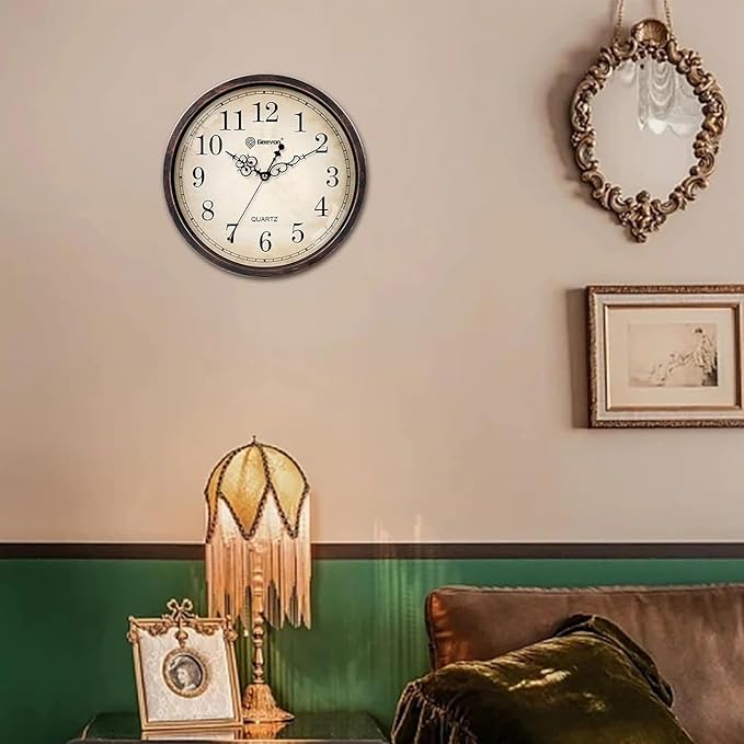 Geevon Retro Silent 12 Inch Wall Clock Non Ticking, Rustic Vintage Clock Quartz Decorative, Battery Operated Wall Clock for Kitchen/Office/Classroom/Bedroom/Living Room Decor