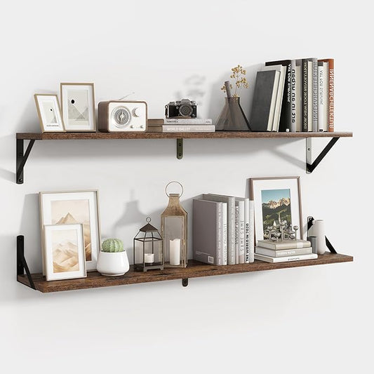 Axeman Floating Shelves for Wall 40 Inch | 39.4W x 8D Rustic Wood Floating Shelves Set of 2 | 8 Inch Deep Long Wall Shelves for Bathroom Kitchen Living Room | Bookshelf Display Shelves - Rustic Brown