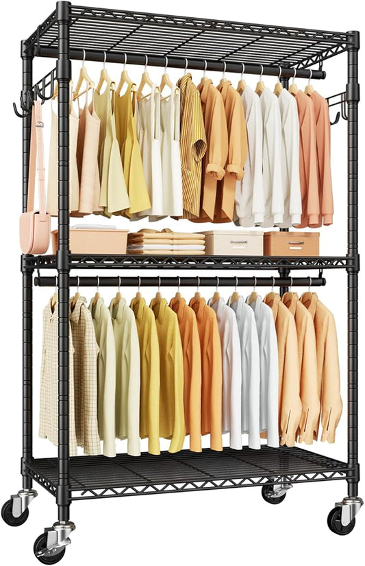 P1 Rolling Clothes Rack, Portable Wardrobe Closet with Wheels, Heavy-Duty Closet Clothing Rack for Hanging Clothes, 35.5" W x 15.7" D x 80.5" H, Hold 500lbs, Black