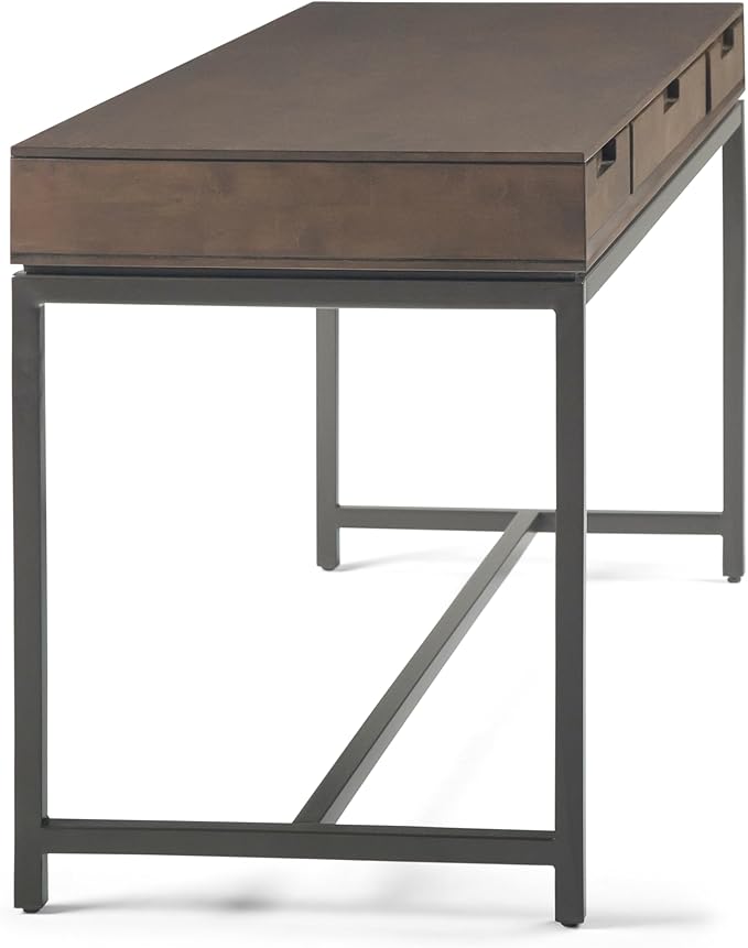 SIMPLIHOME Banting Desk - 60 Inch Wide Solid Hardwood and Metal Writing Desk in Walnut Brown, Modern Industrial Home Office Computer Table for Study with 2 Drawers and Flip-Down Keyboard Tray