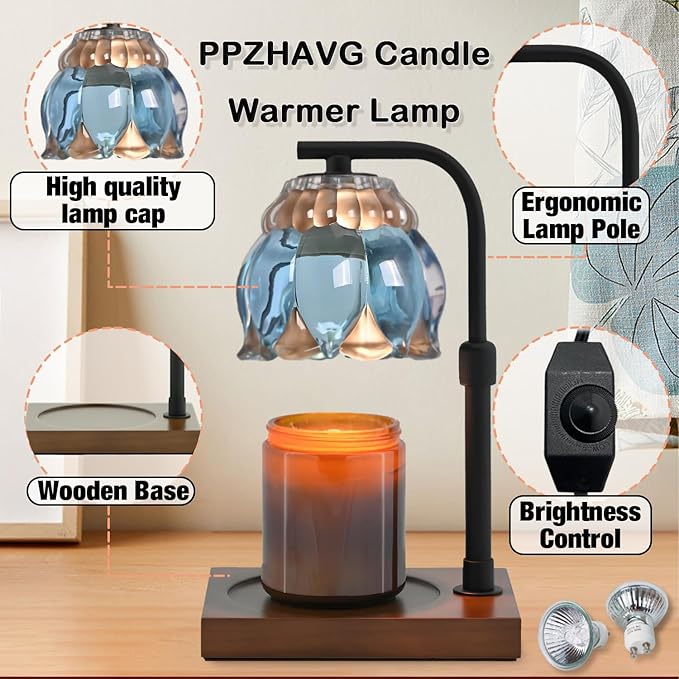 Candle Warmer Lamp Christmas Gifts for Women Mom, Compatible with All Jar Candles, Wax Melt for Candle Home Decor, Modern Farmhouse Decor, Candle Warmer Adjustable Height Timer SkyBlue