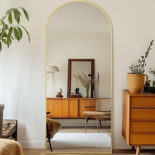 Full Length Mirror, 71"x28" Arched Full Body Mirror, Floor Mirrors with Stand, Body Mirrors Standing Hanging Leaning Against Wall,Aluminum Frame Mirrors for Bedroom Cloakroom,Living Room,Gold