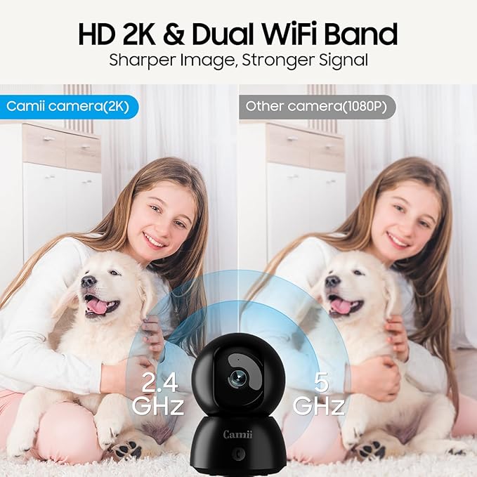 Indoor Security Camera 2K, 360 Degree Cameras for Home Security with Night Vision, Baby/Dog Monitor with Auto Tracking, Human/Pet Detection, Cloud&SD, Pet Camera Support 2.4/5GHz WiFi