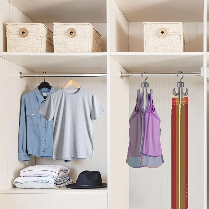 3Pcs Tank Top Hanger, Rotatable Bra Hangers for Closet Organizer, Max 72 Storage Capacity Belt Hanger, Plastic Space Saving Closet Organizers Apartment Dorm Essentials for Bra (3, Grey)