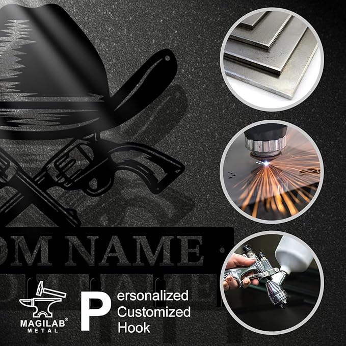 Personalized Custom Name West Cowboy Keys Hooks,Metal Cowboy Art Clothes Keys Hooks,Metal Cowboy Lover Wall Home Storage Decorative Keys Hooks,Key Holder Hooks for Wall (Style J)