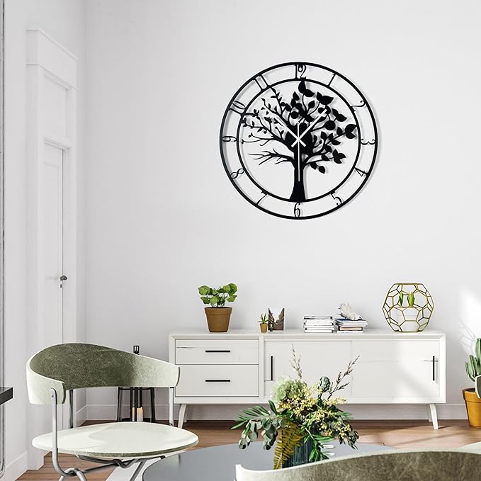16inch/40cm Tree of Life Large Wall Clocks for Living Room Decor,Bedroom,Battery Operated,Metal,Decorative Analog,Silent,Non Ticking Big Wall Clock(Tree of Life, 16 inches)