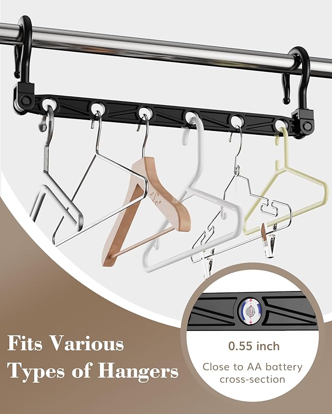 Space Saving Hangers for 48 Clothes, Reinforced Collapsible Hangers with 360° Swivel Hook, Hanger Hooks Space Saver for Closet Organizers and Storage, Dorm Room Essentials, Fully Assembled, Black