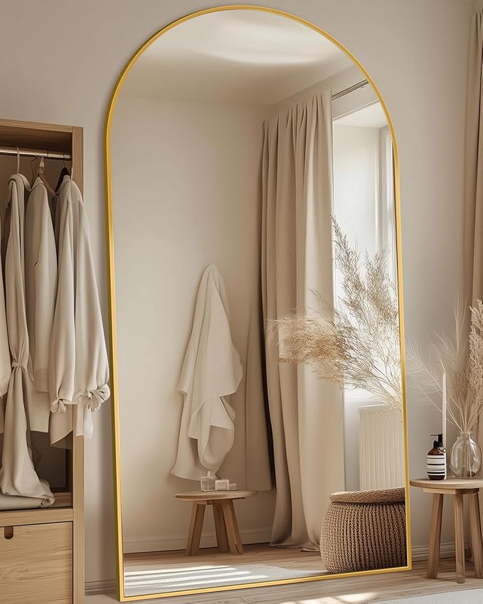 Full Length Mirror, 81"x41" Oversized Floor Mirror with Stand, Hanging or Leaning Full Body Mirrors Mirror for Bedroom, Living Room, Cloakroom, Arch, Gold