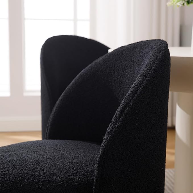 Modern Barrel Dining Chairs Set of 4, Swivel Base Black Sherpa Accent Chair 360°Rotating Mid-Century Dining Side Chair Kitchen Chair for Living Room, Bedroom, Home, Office, Kitchen