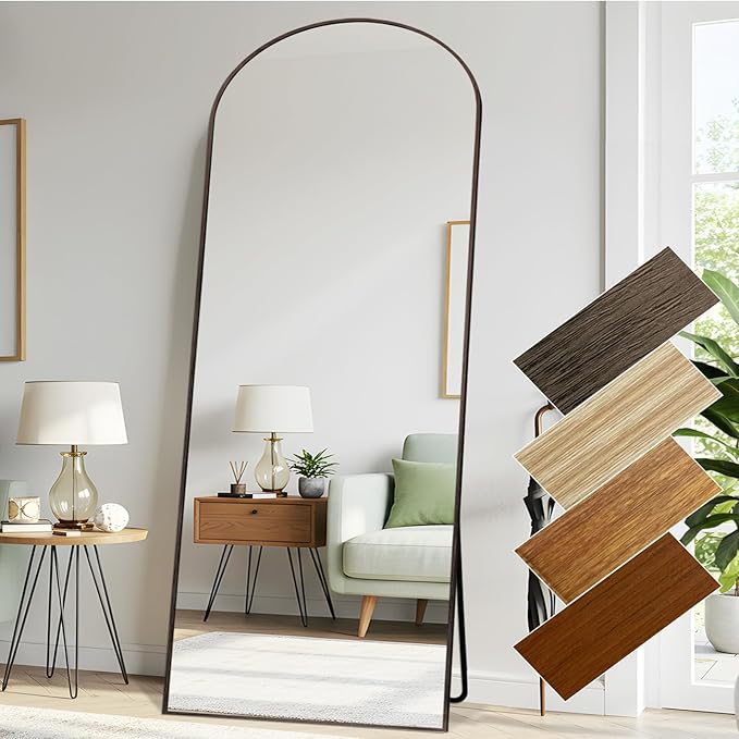 Arched 34x76 Inch Oversize Full Length Mirrors Aluminium Frame in Classic Graylish Driftwood Looking Free Standing Floor Mirror Full Body Wall Mounted for Bedroom Living Room and Hallway