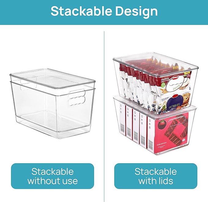 Vtopmart 10 Pack Clear Stackable Storage Bins with Lids, Large Plastic Containers with Handle for Pantry Organizer and Storage,Perfect for Kitchen,Fridge,Cabinet, Closet,Bathroom Organization