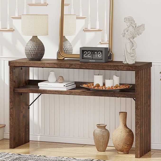 BON AUGURE Entryway Table, Console Table Behind Couch, Wood Sofa Tables with Shelf for Living Room, Farmhouse Entry Tables for Hallway Foyer (Rustic Oak, 47 Inches)