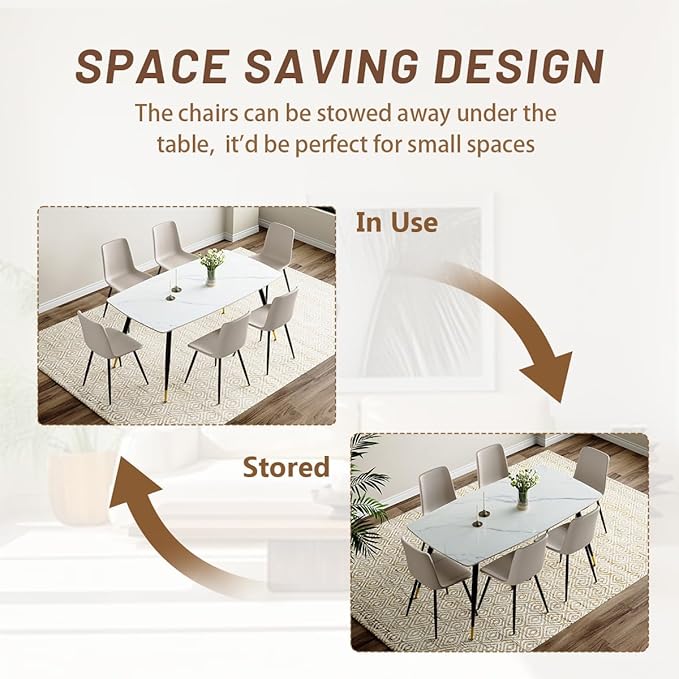 Dining Room Table Set for 6, Dining Table Set for 6 with Chairs, Sintered Stone Dining Set for 6, Easy to Assemble