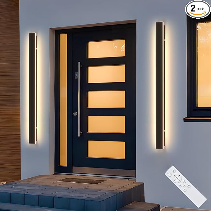 Modern Outdoor Wall Light, 47.3Inch Black LED Dimmable IP65 Waterproof with Remote Outdoor Linear Wall Sconces Exterior Lighting Fixture Porch Wall Light for House, Front Door, Garage