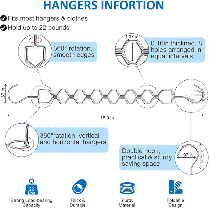 6 Pack Space Saving Hangers for Clothes, Heavy Duty 30Lbs Capacity Magic Clothes Space Saver Sturdy Metal Hanger Organizer with 360° Swivel Hook, Closet Organizers Storage Dorm Essentials Silver