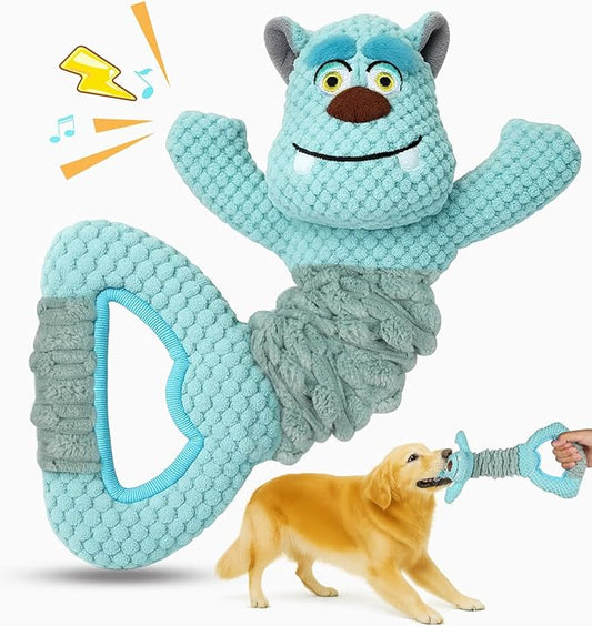 Swooflia Tug of War Dog Toy-Squeaky Plush Tug a War Dog Toy for Medium Large Breed Dogs to Keep Them Busy, Interactive Crinkle Doggie Toy, Cute Monster with Soft Long Pull Handle